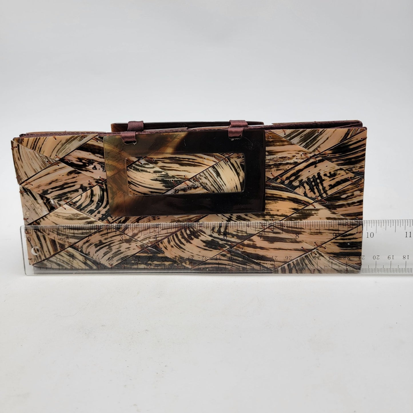 Shell Tiled Clutch Purse With Lucite Tortoise Shell Handles