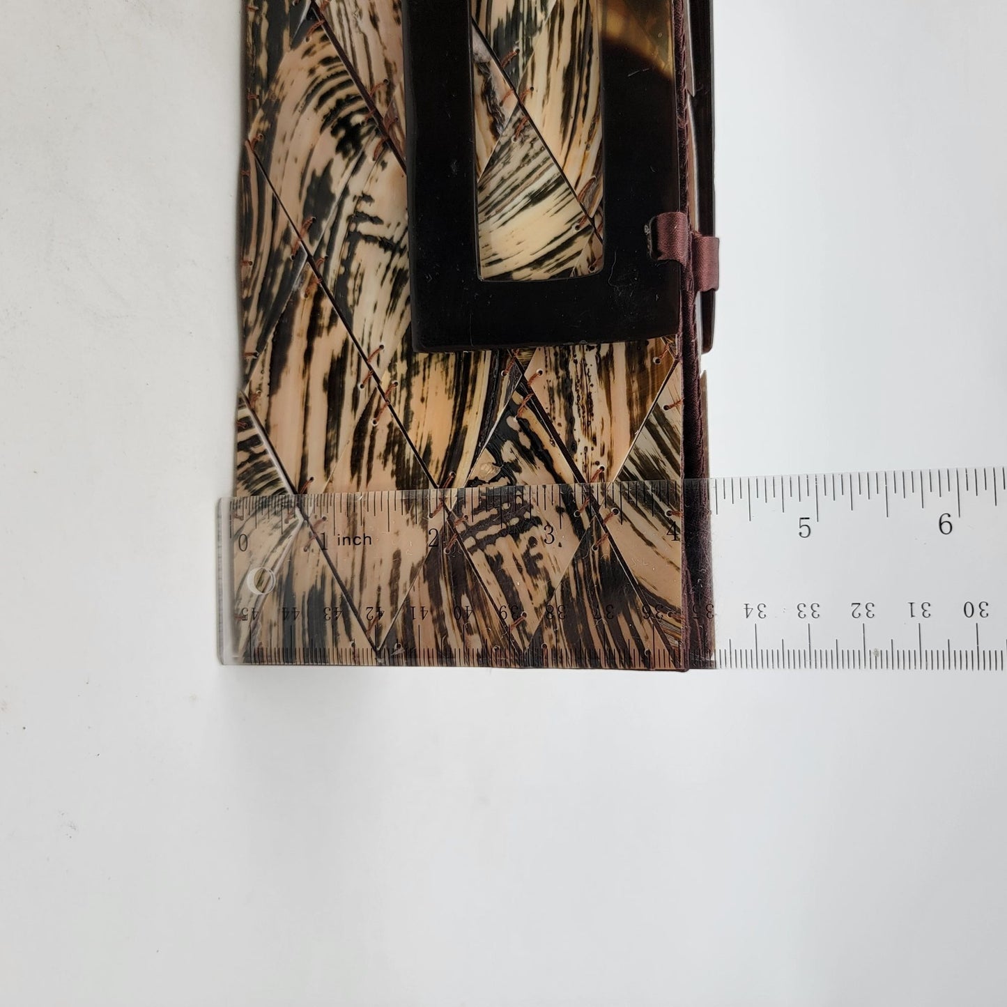 Shell Tiled Clutch Purse With Lucite Tortoise Shell Handles