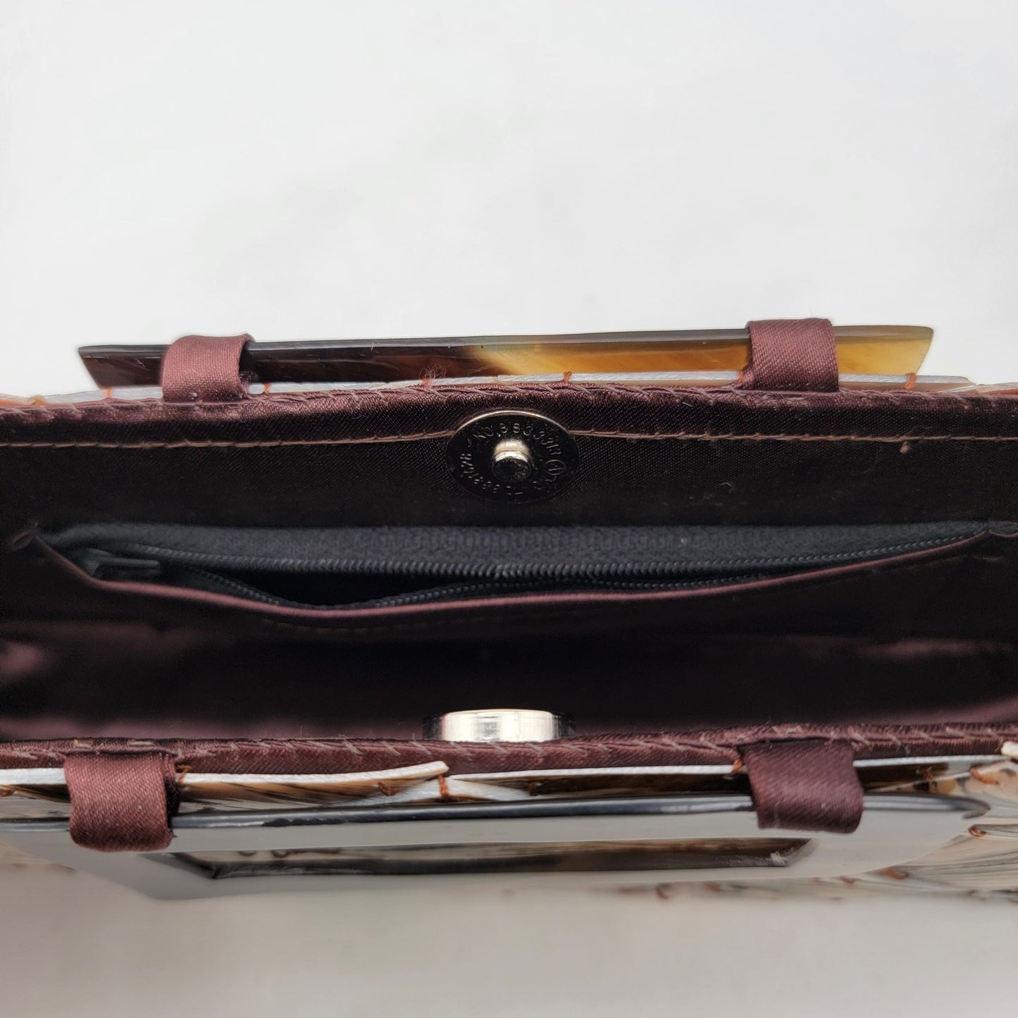Shell Tiled Clutch Purse With Lucite Tortoise Shell Handles
