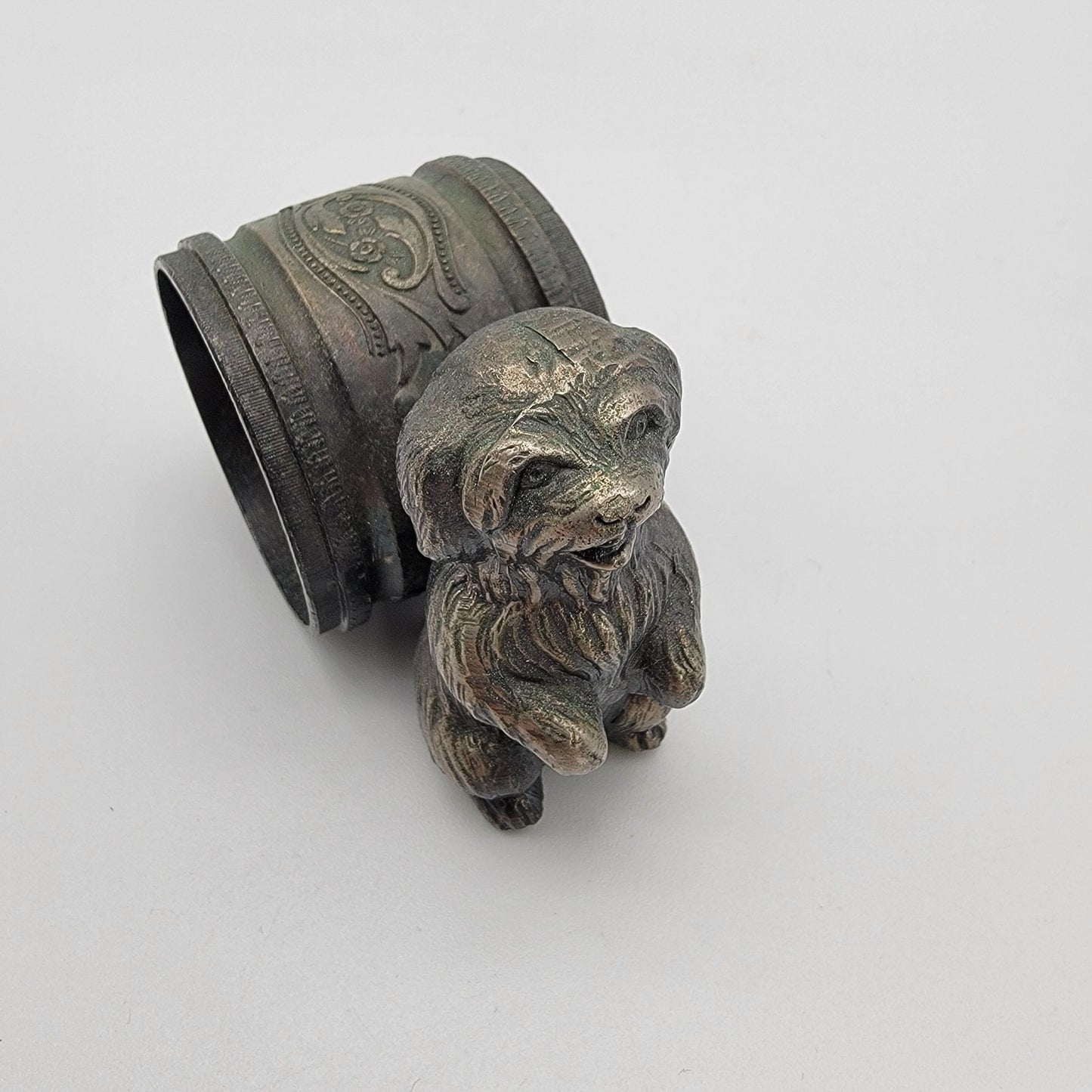 Antique Victorian Art Nouveau Cast Metal Dog Napkin Ring
