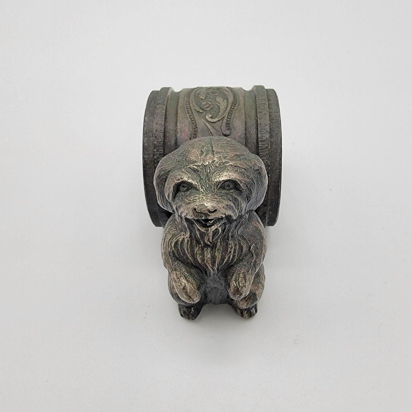 Antique Victorian Art Nouveau Cast Metal Dog Napkin Ring
