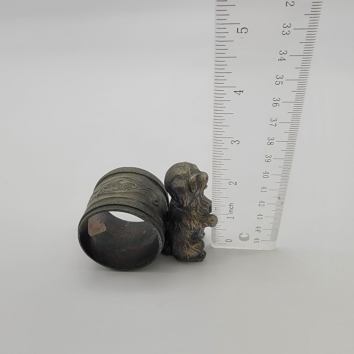 Antique Victorian Art Nouveau Cast Metal Dog Napkin Ring