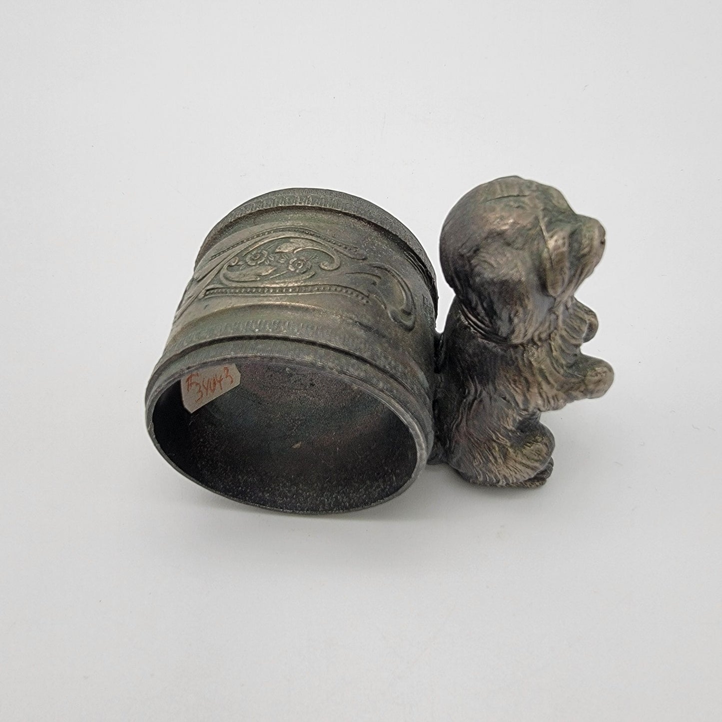 Antique Victorian Art Nouveau Cast Metal Dog Napkin Ring