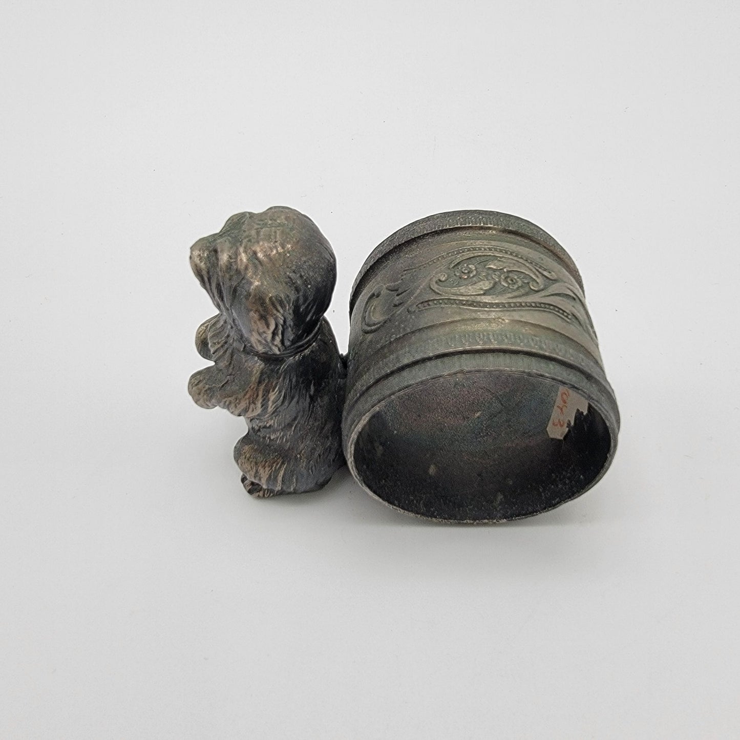 Antique Victorian Art Nouveau Cast Metal Dog Napkin Ring