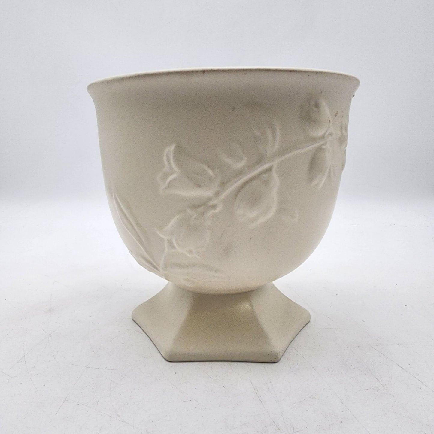 Vintage White Embossed Floral Footed Planter Vase