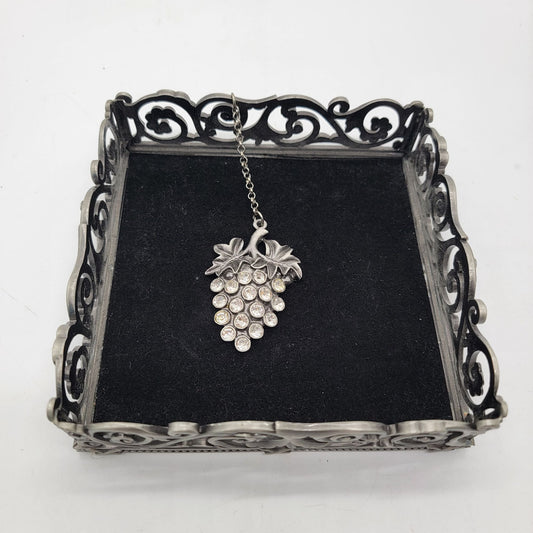 Vintage Grapes Napkin Holder Tray With Rhinestone Weight