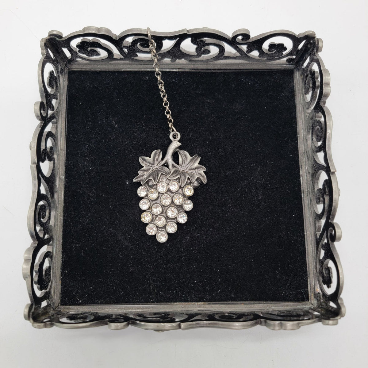 Vintage Grapes Napkin Holder Tray With Rhinestone Weight