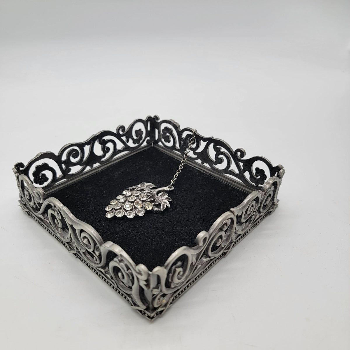 Vintage Grapes Napkin Holder Tray With Rhinestone Weight