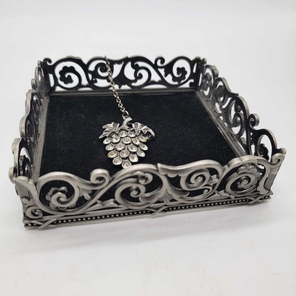 Vintage Grapes Napkin Holder Tray With Rhinestone Weight