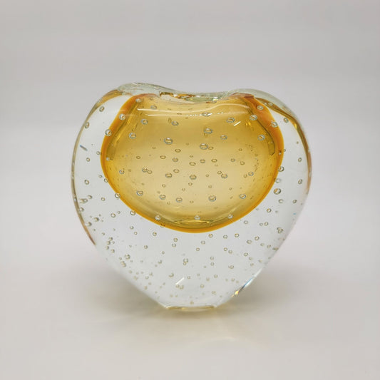 Vintage Sommerso Bullicante Amber Glass Heart Vase