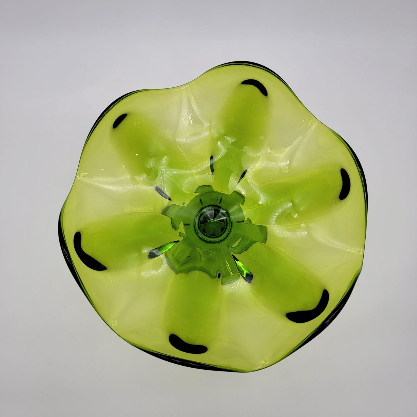 Mid Century Viking Glass 6 Petal Pedestal Bowl Green