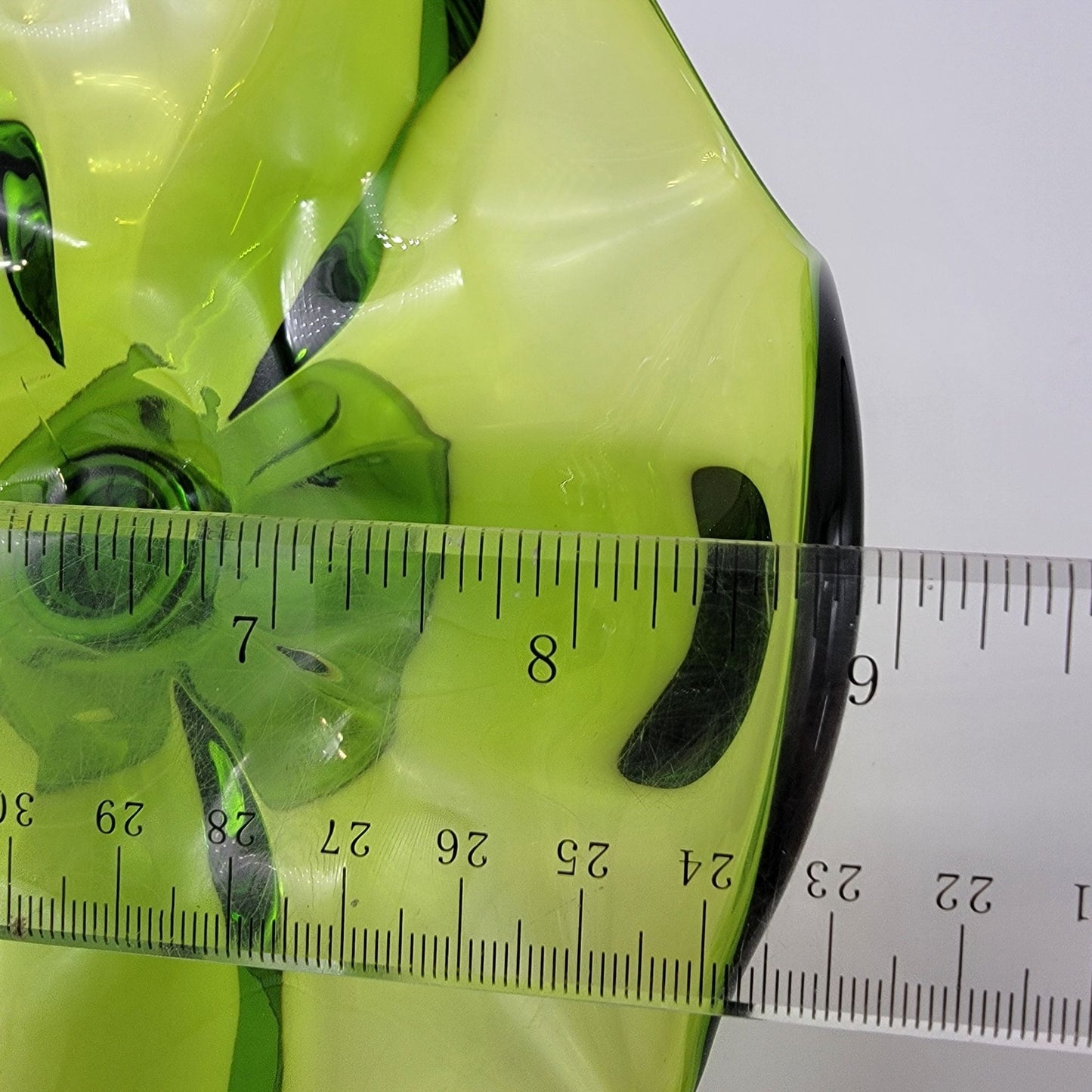 Mid Century Viking Glass 6 Petal Pedestal Bowl Green