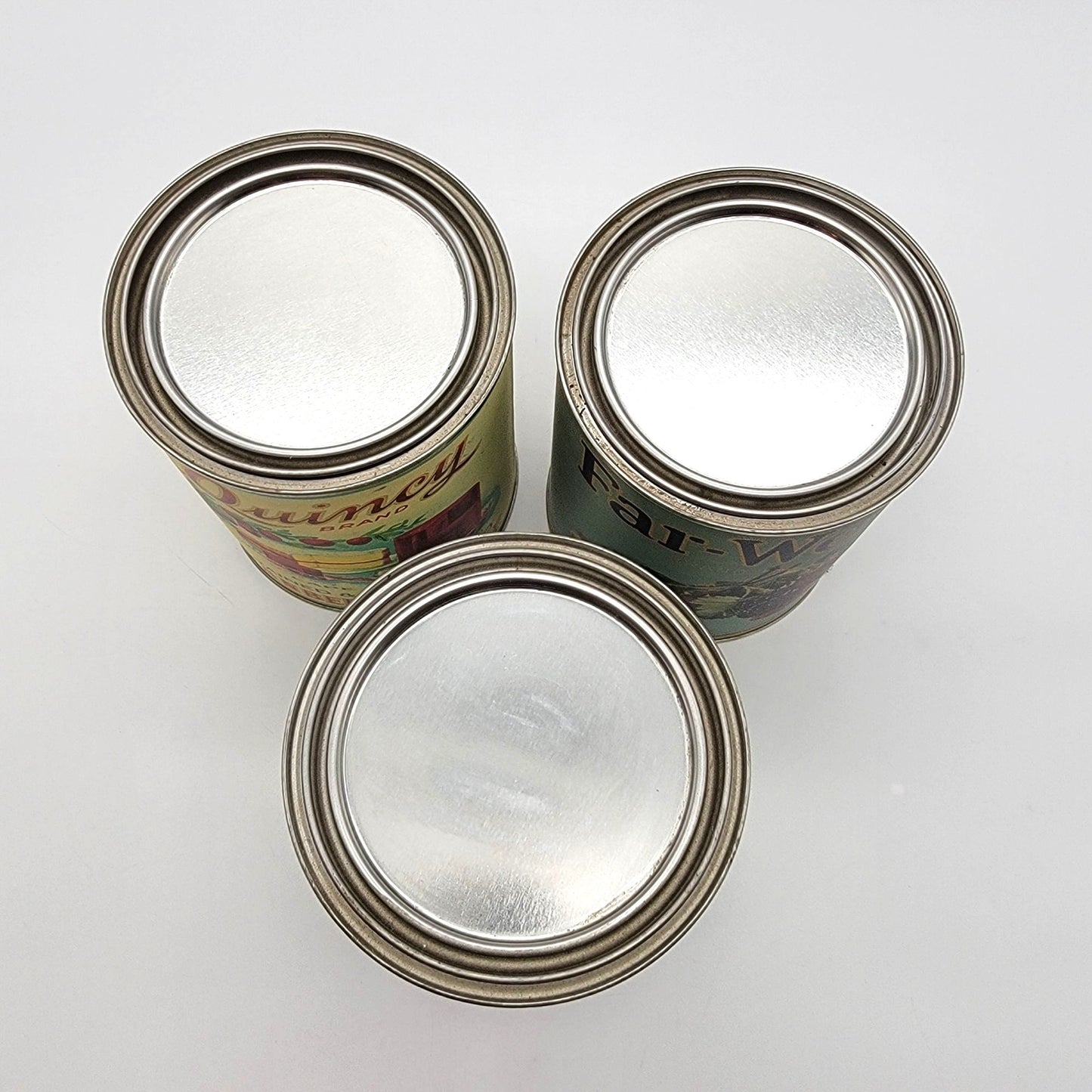Reattached Antique Labels on Tin Cans Set Of 3