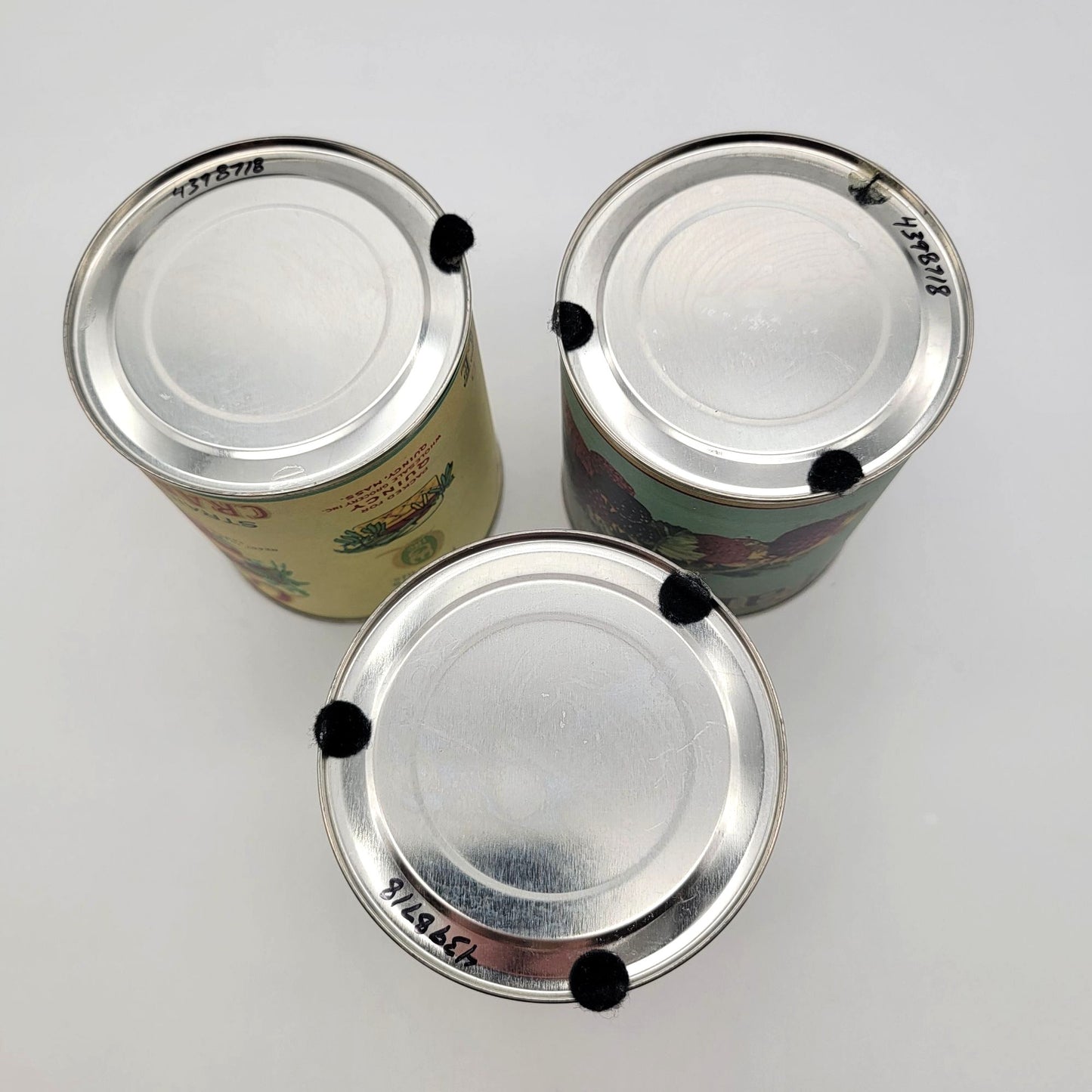 Reattached Antique Labels on Tin Cans Set Of 3