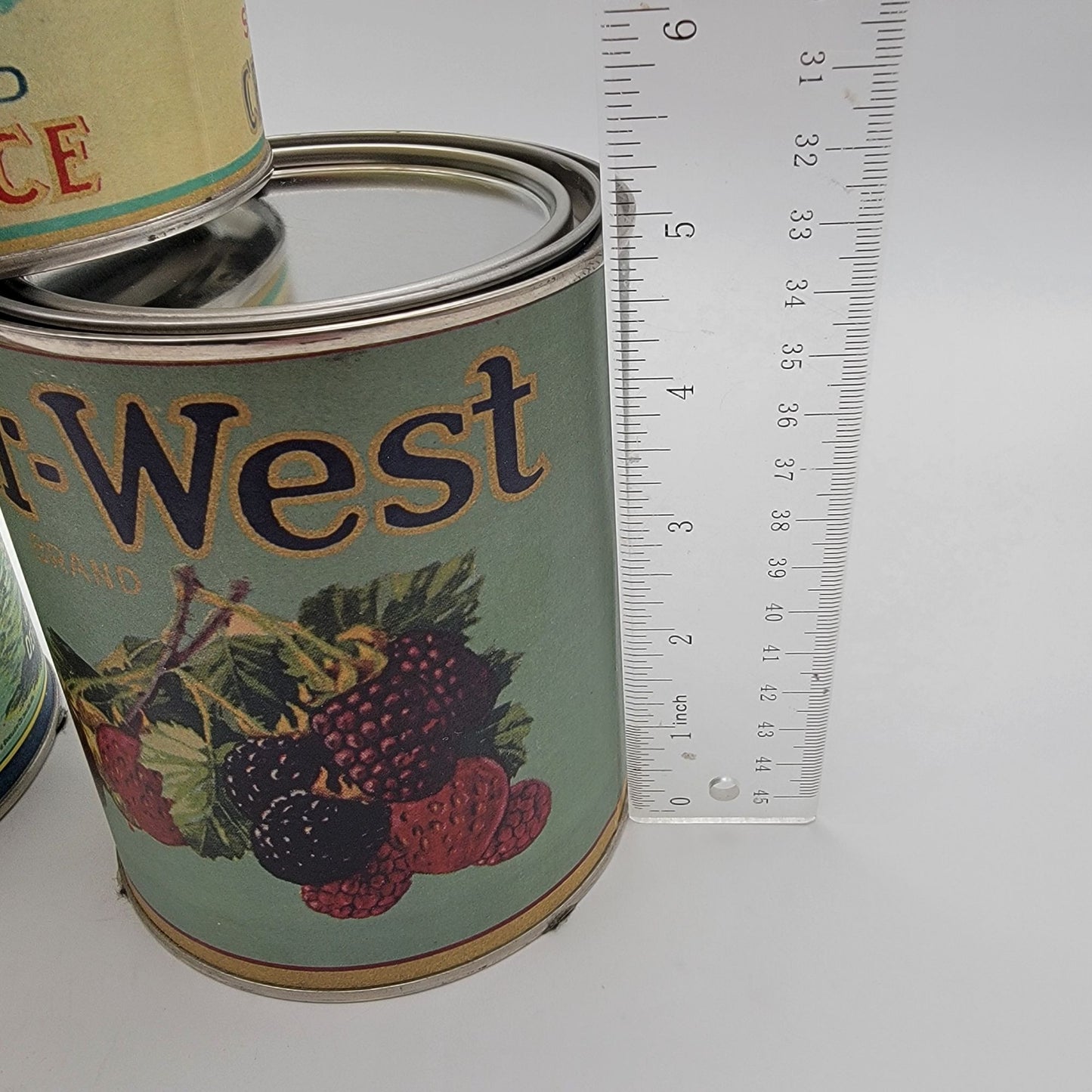 Reattached Antique Labels on Tin Cans Set Of 3