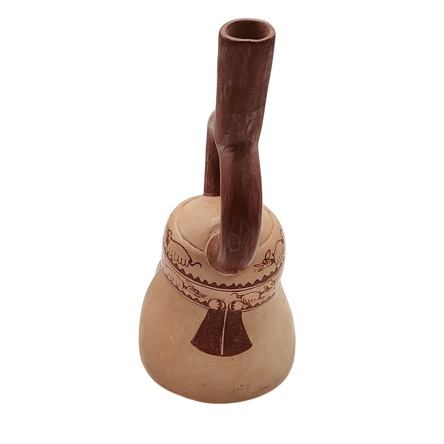 Chimu-Inspired Peruvian Pottery Stirrup Vessel Head Sculpture
