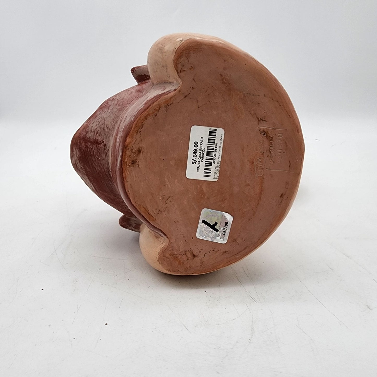 Chimu-Inspired Peruvian Pottery Stirrup Vessel Head Sculpture