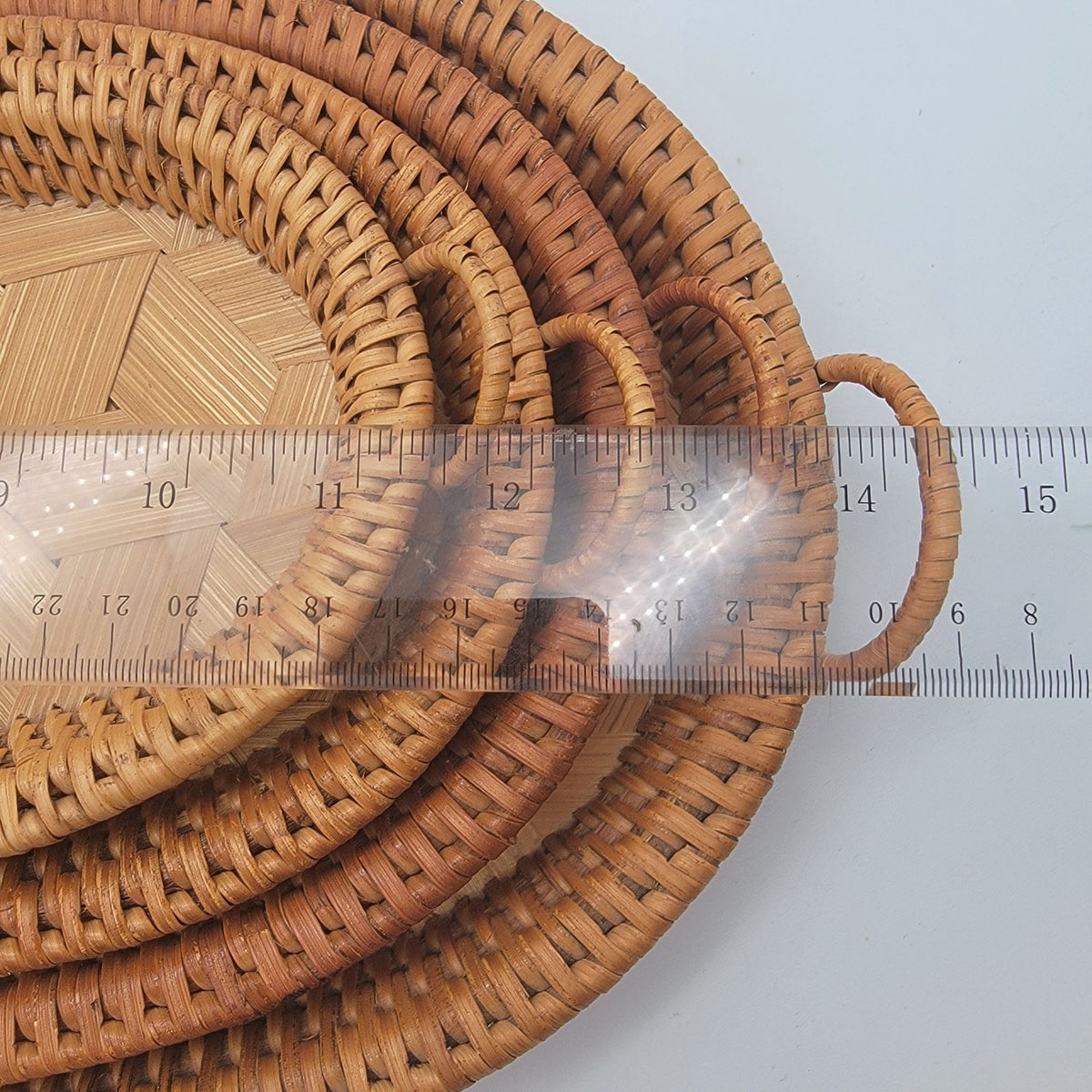 Set Of 4 Oval Rattan Serving Trays With Handles - Natural Woven Decorative Platters