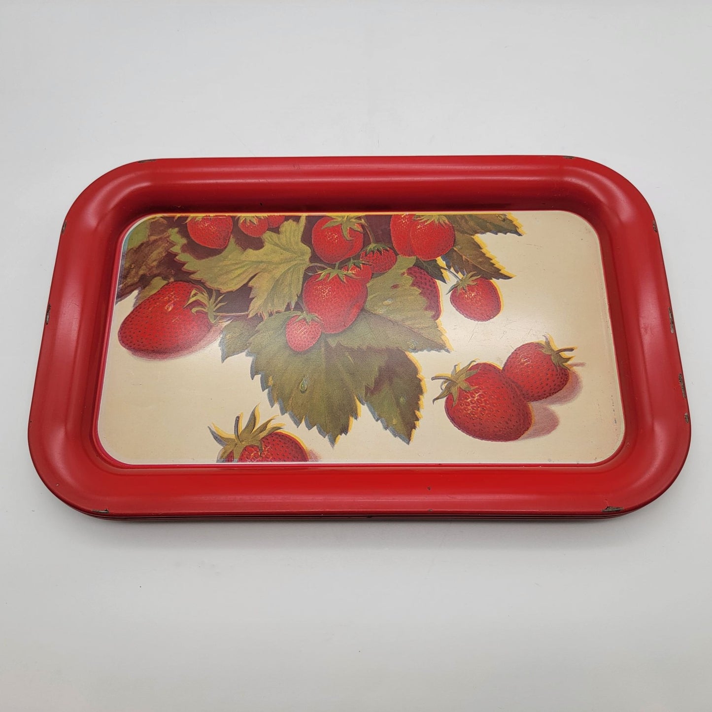 Set Of 3 Mid-Century Metal Snack Trays Strawberry