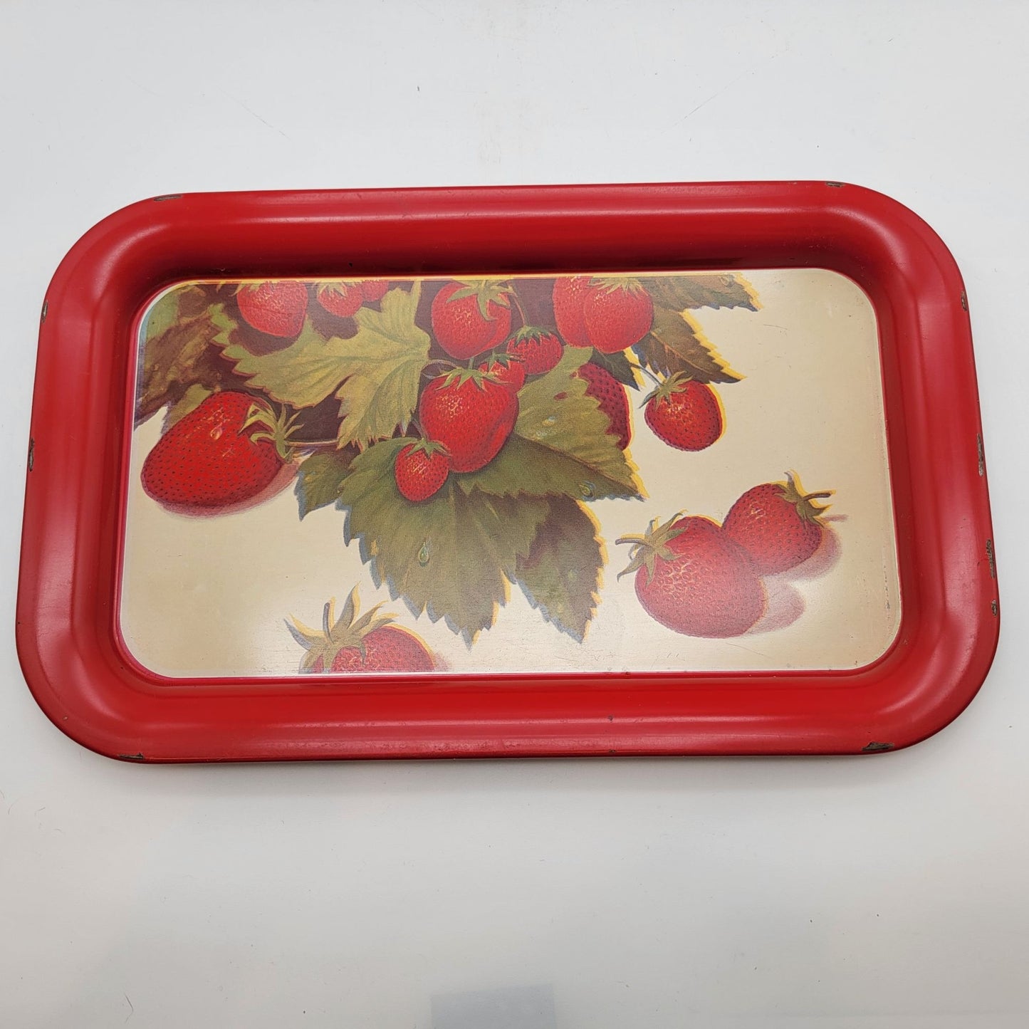Set Of 3 Mid-Century Metal Snack Trays Strawberry