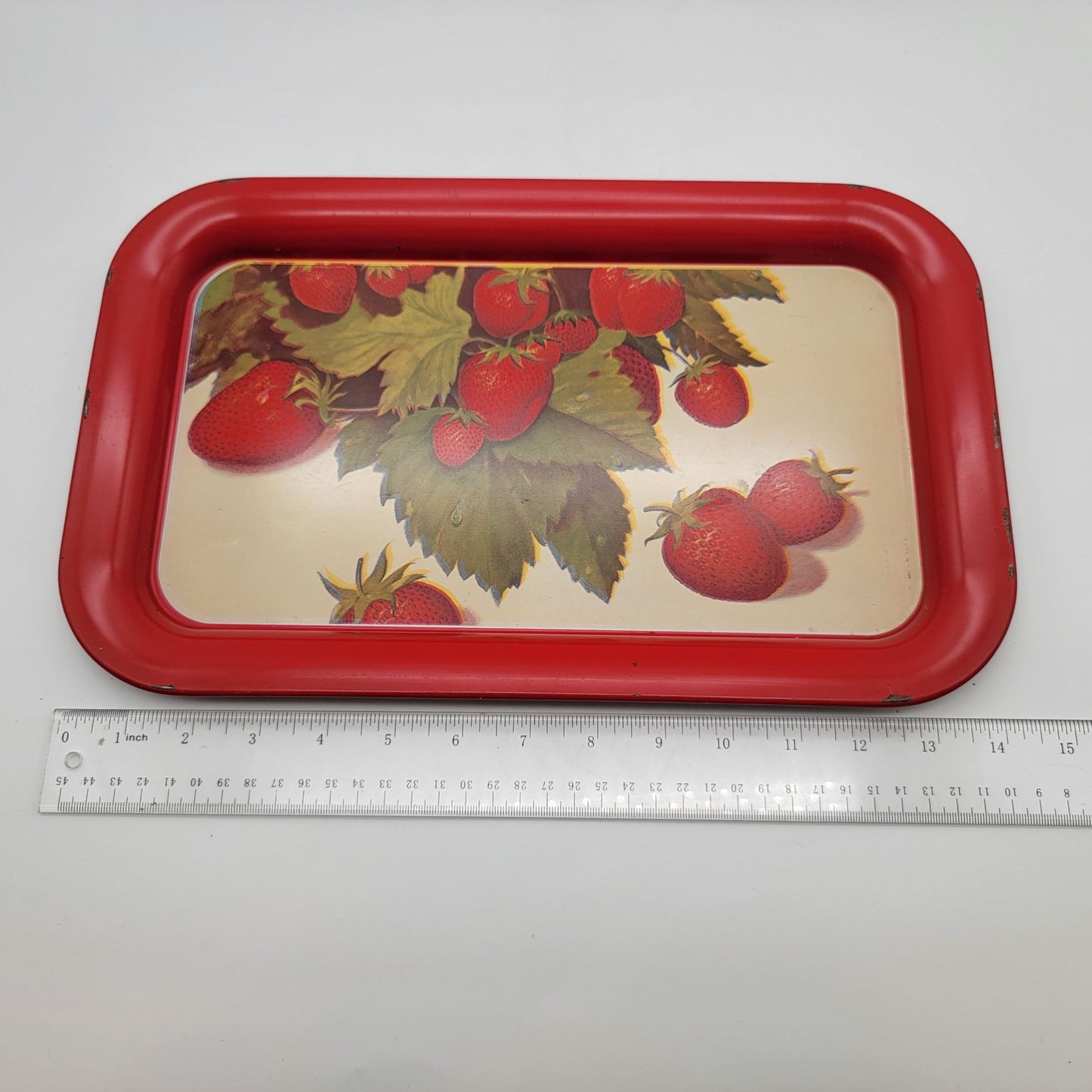 Set Of 3 Mid-Century Metal Snack Trays Strawberry