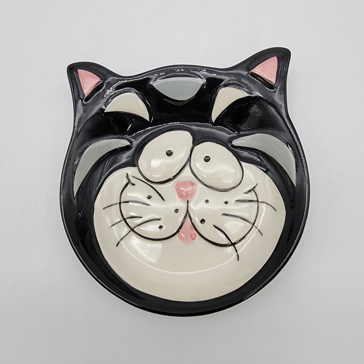 Whisker City Black & White Cat Dish