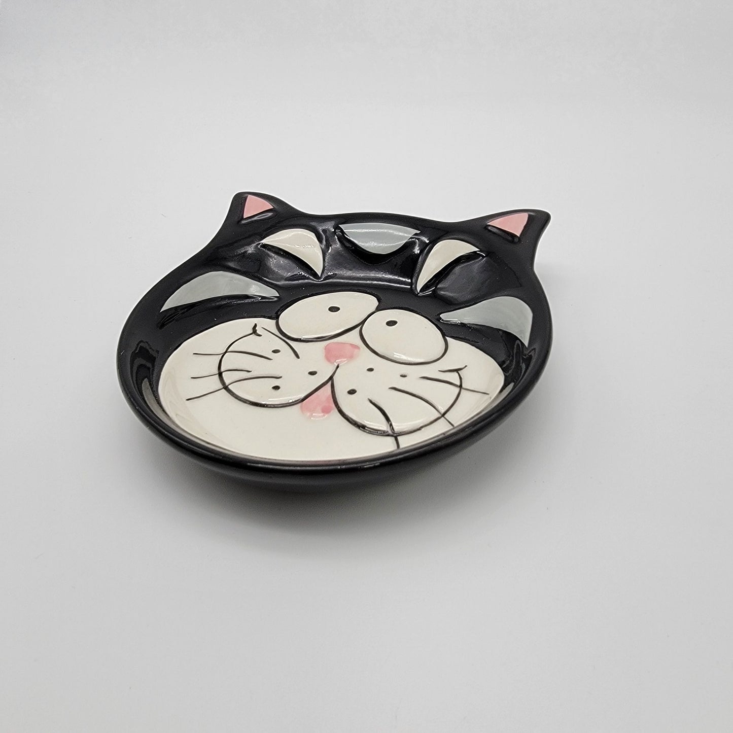 Whisker City Black & White Cat Dish