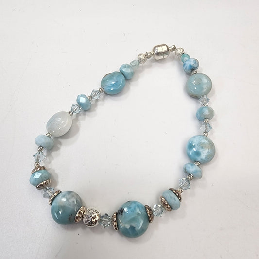 Larimar Gemstone Crystal & Glass Beaded Bracelet Size 7