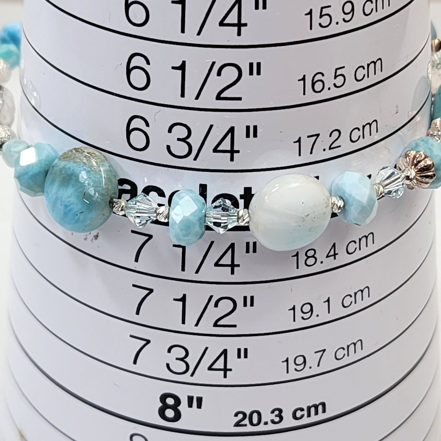Larimar Gemstone Crystal & Glass Beaded Bracelet Size 7