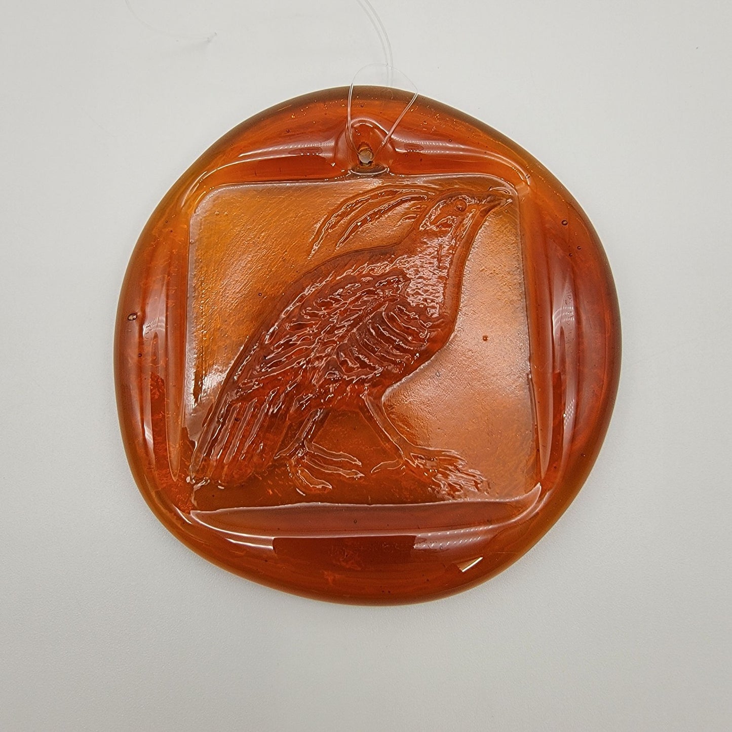 Blenko Glass Tangerine Pheasant Bird Sun Catcher