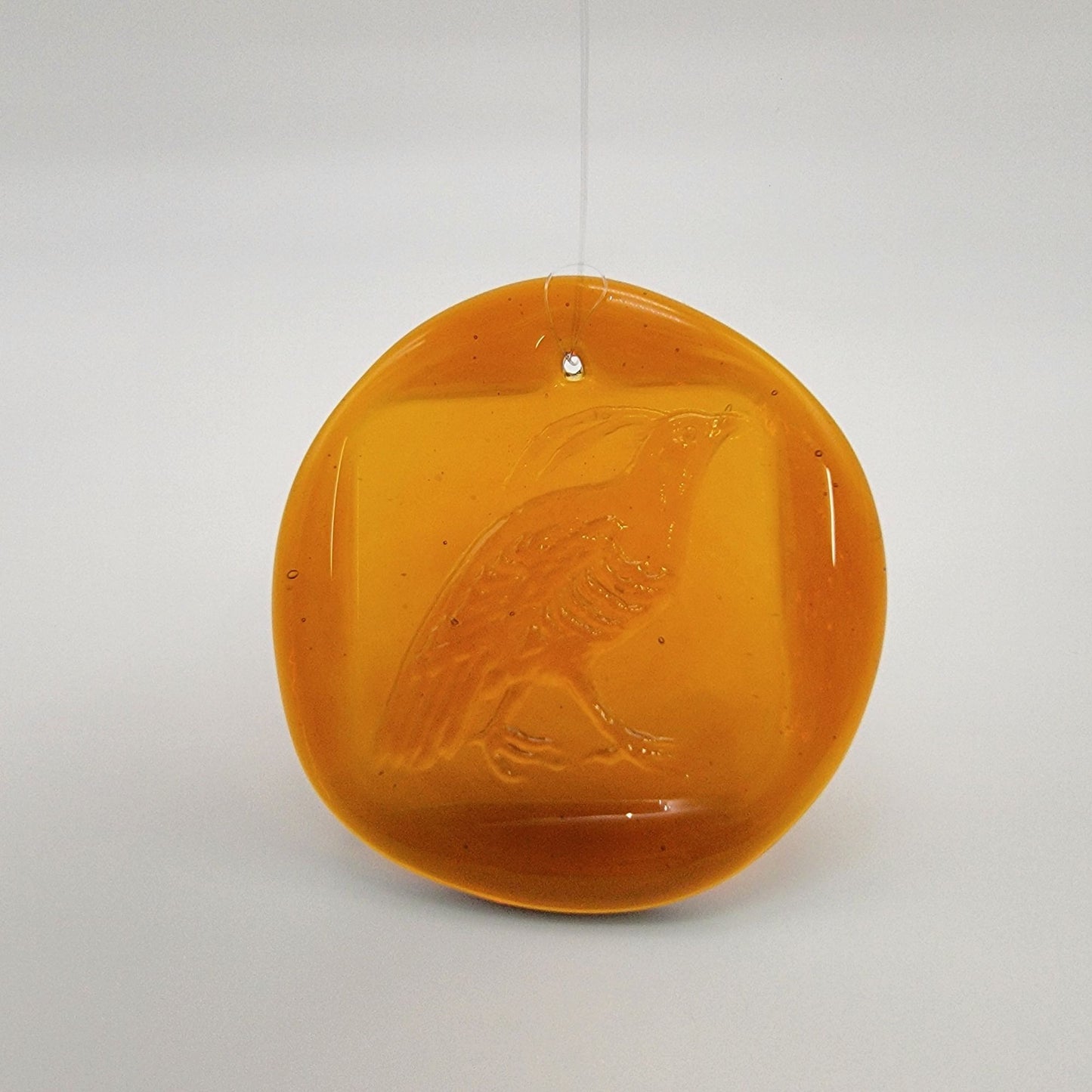 Blenko Glass Tangerine Pheasant Bird Sun Catcher