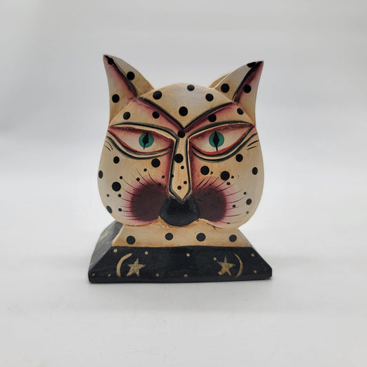 Vintage Carved Wood Cat Napkin Holder