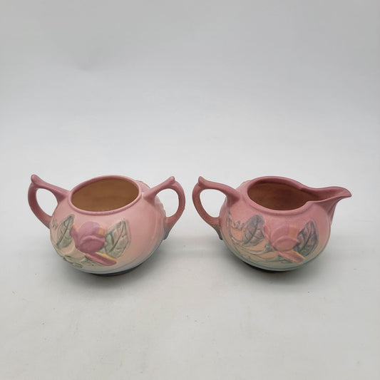 Vintage Hull Pottery Magnolia Pink & Blue Creamer & Sugar Set