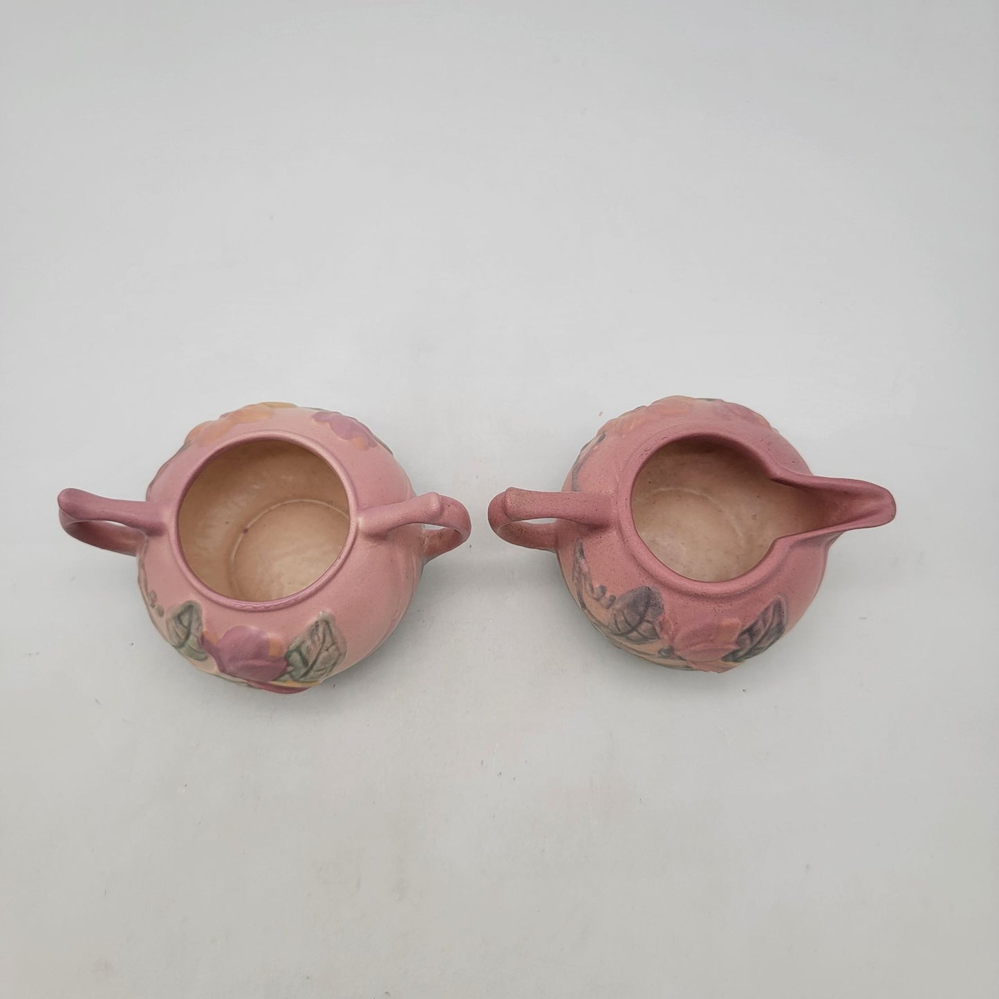 Vintage Hull Pottery Magnolia Pink & Blue Creamer & Sugar Set