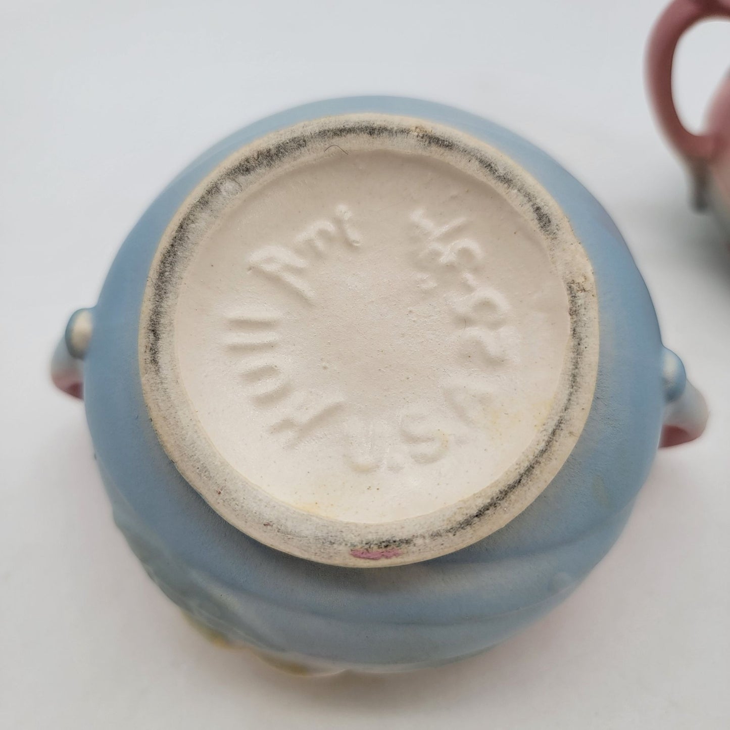 Vintage Hull Pottery Magnolia Pink & Blue Creamer & Sugar Set