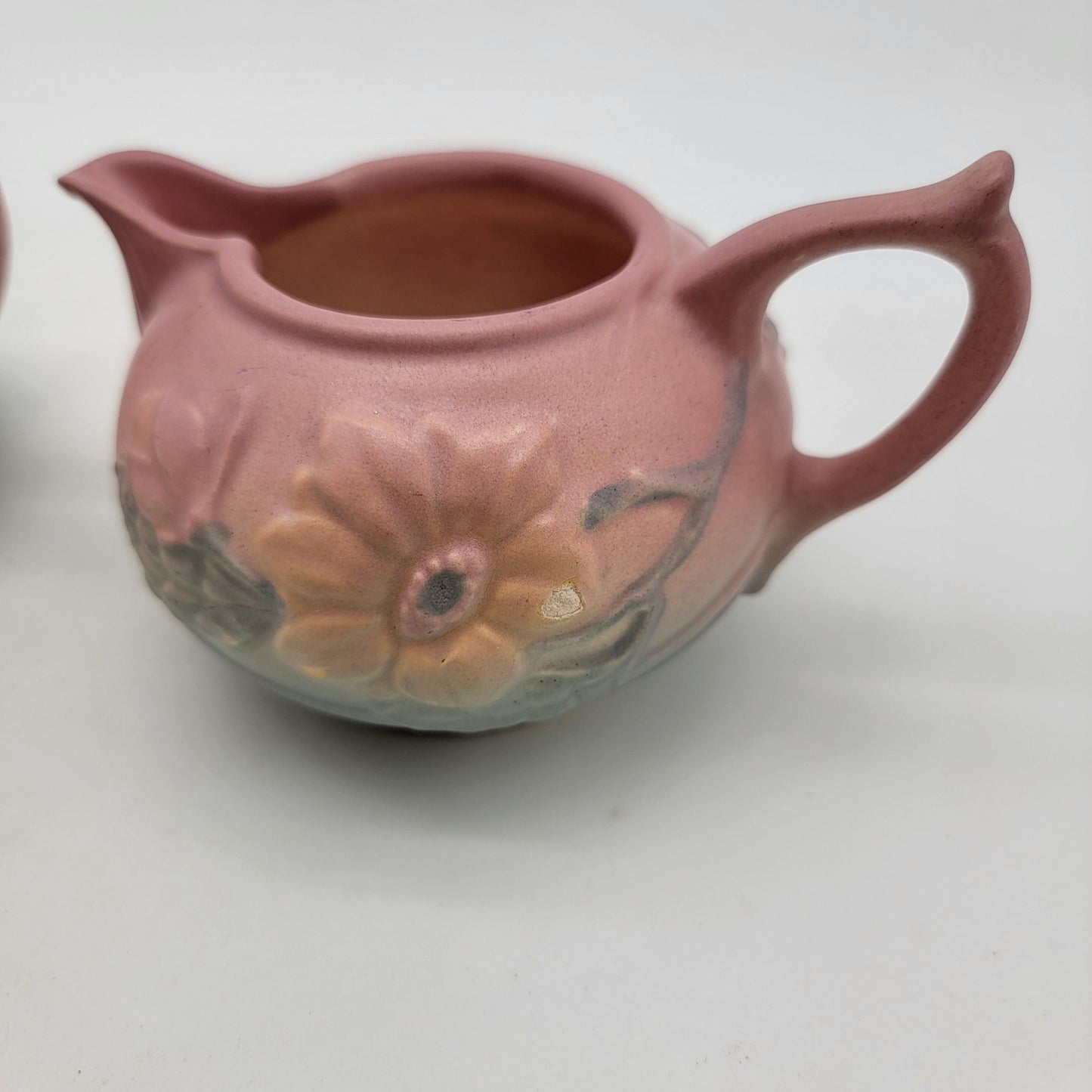 Vintage Hull Pottery Magnolia Pink & Blue Creamer & Sugar Set