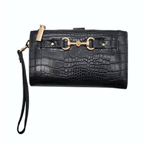 Anne Klein Black Croc-Embossed Horse Bit Wristlet Wallet