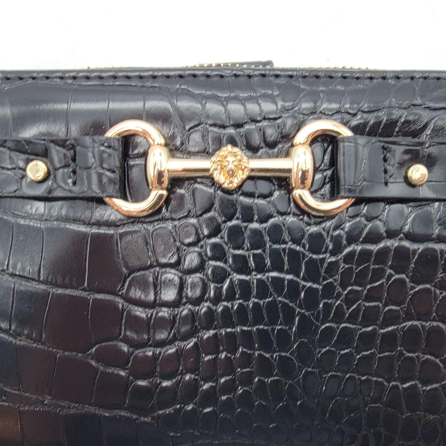 Anne Klein Black Croc-Embossed Horse Bit Wristlet Wallet