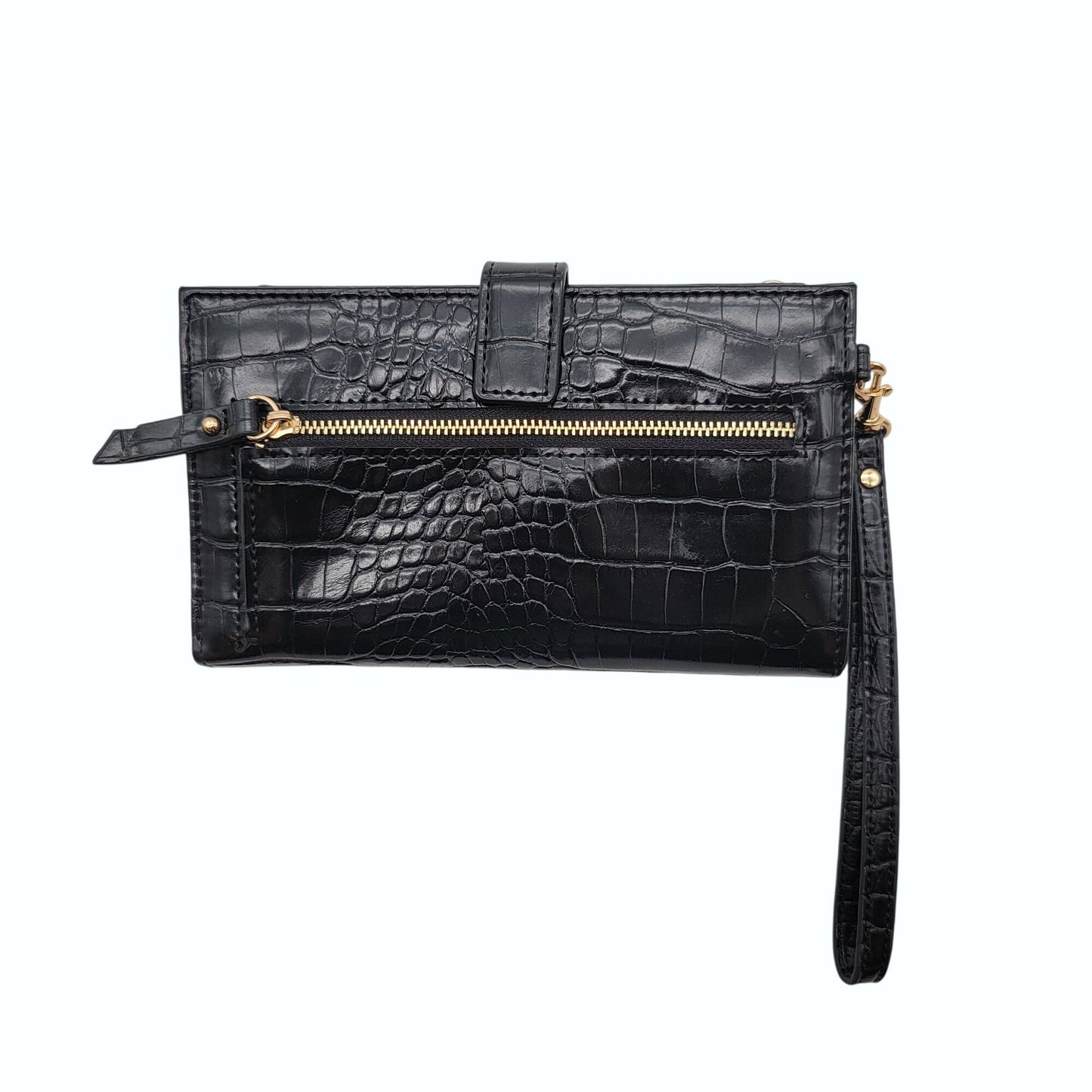 Anne Klein Black Croc-Embossed Horse Bit Wristlet Wallet