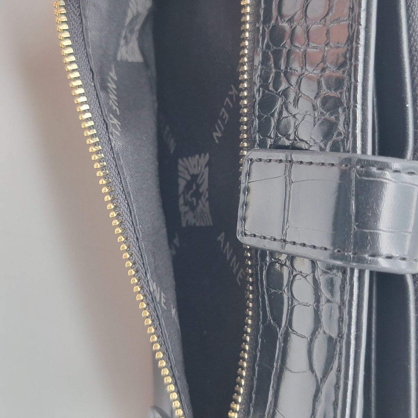 Anne Klein Black Croc-Embossed Horse Bit Wristlet Wallet