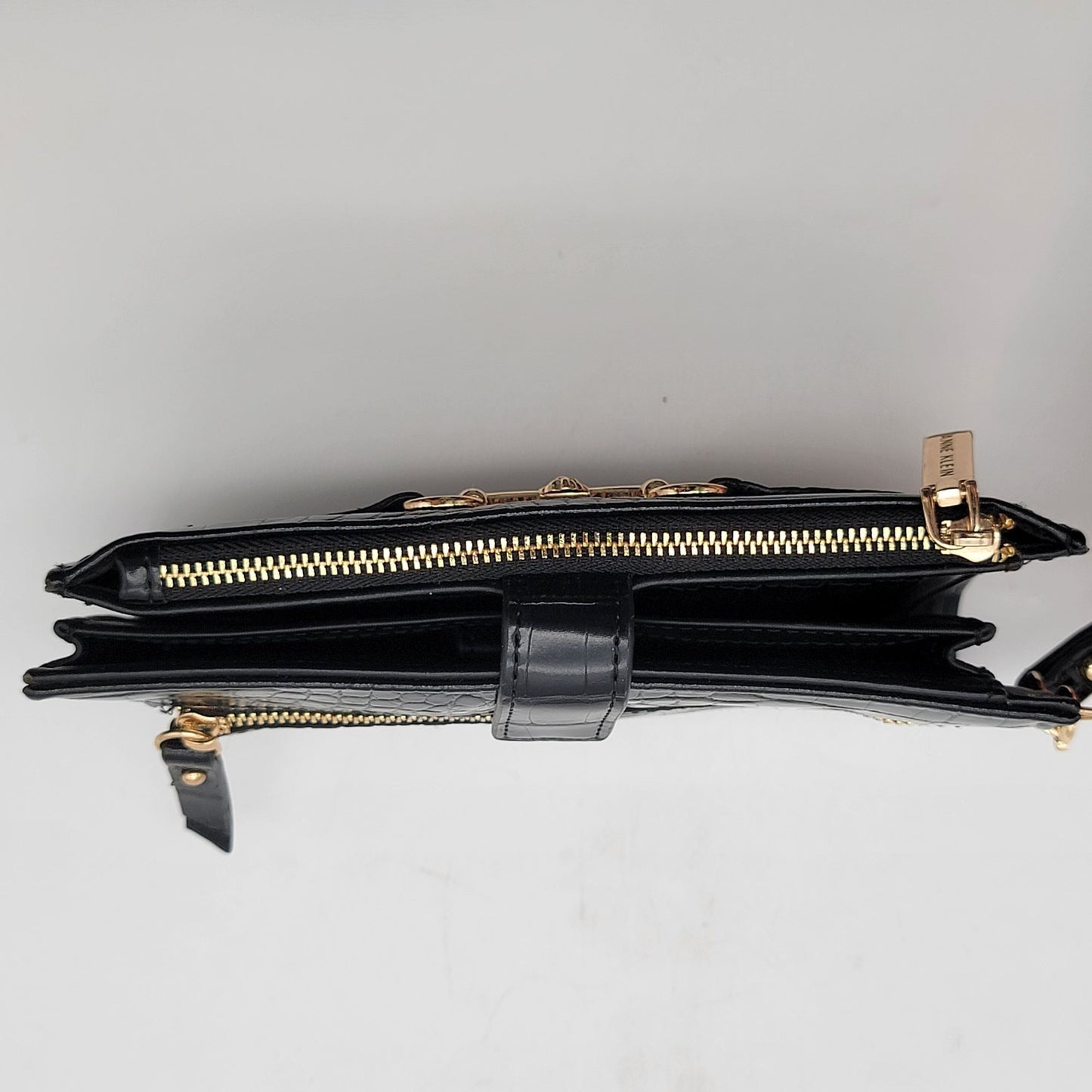 Anne Klein Black Croc-Embossed Horse Bit Wristlet Wallet