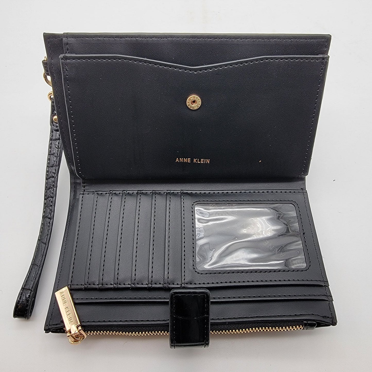 Anne Klein Black Croc-Embossed Horse Bit Wristlet Wallet