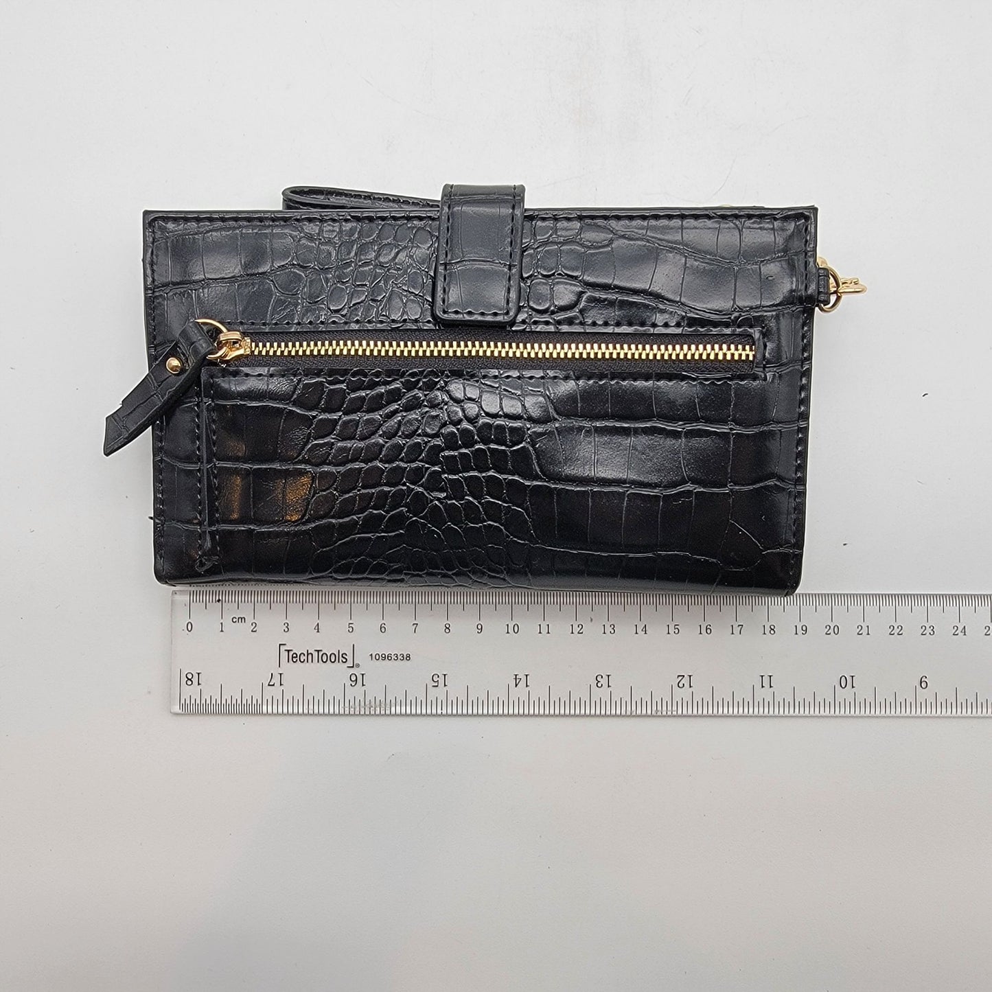 Anne Klein Black Croc-Embossed Horse Bit Wristlet Wallet