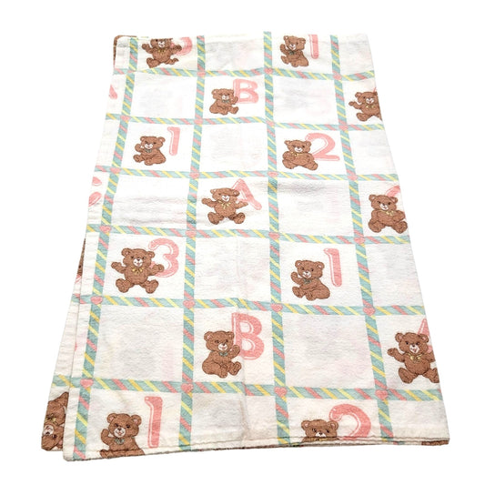 Vintage 1980's Dundee Cotton Flannel Receiving Blanket Teddy Bears