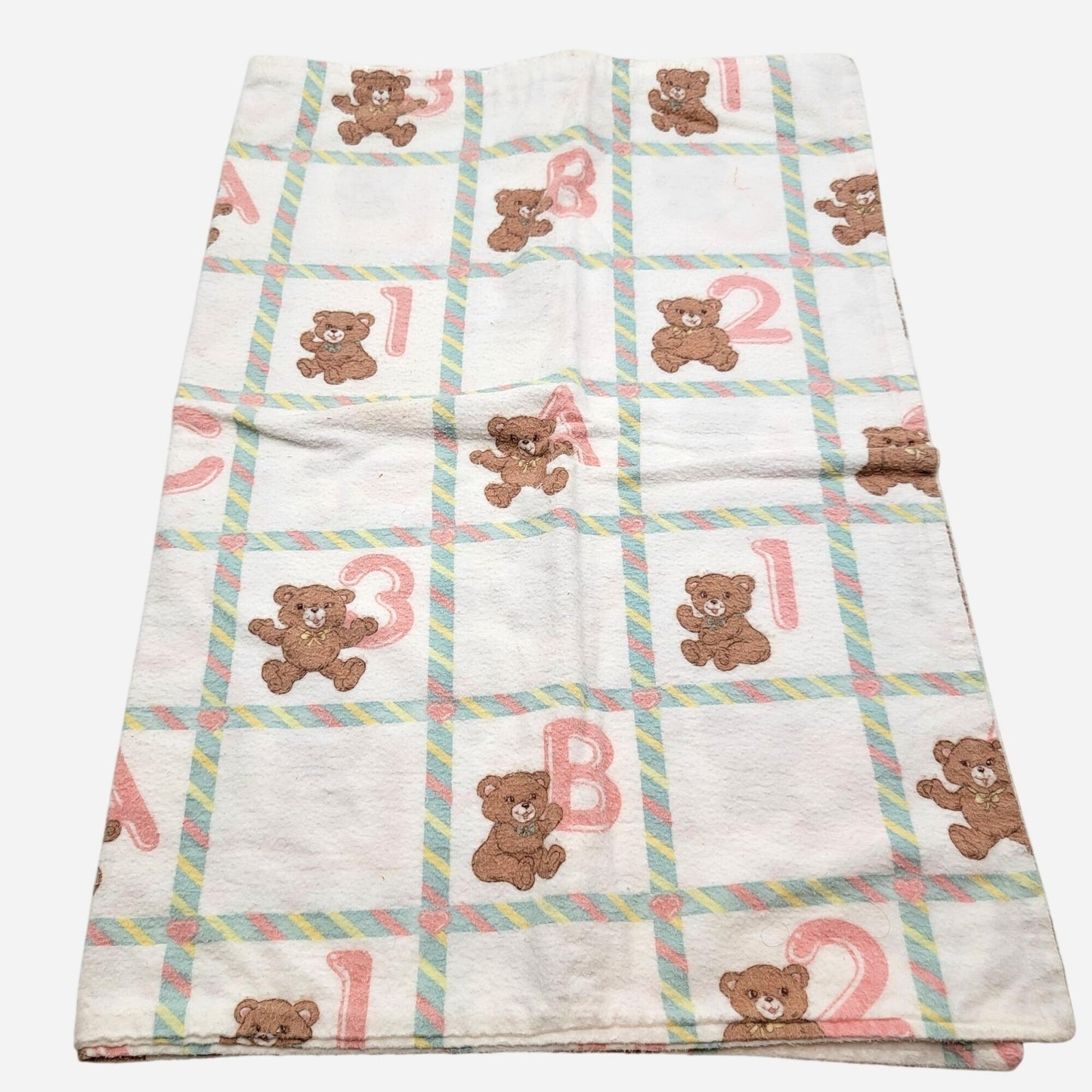 Vintage 1980's Dundee Cotton Flannel Receiving Blanket Teddy Bears