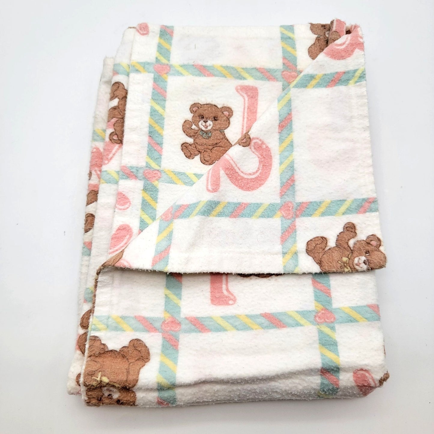 Vintage 1980's Dundee Cotton Flannel Receiving Blanket Teddy Bears