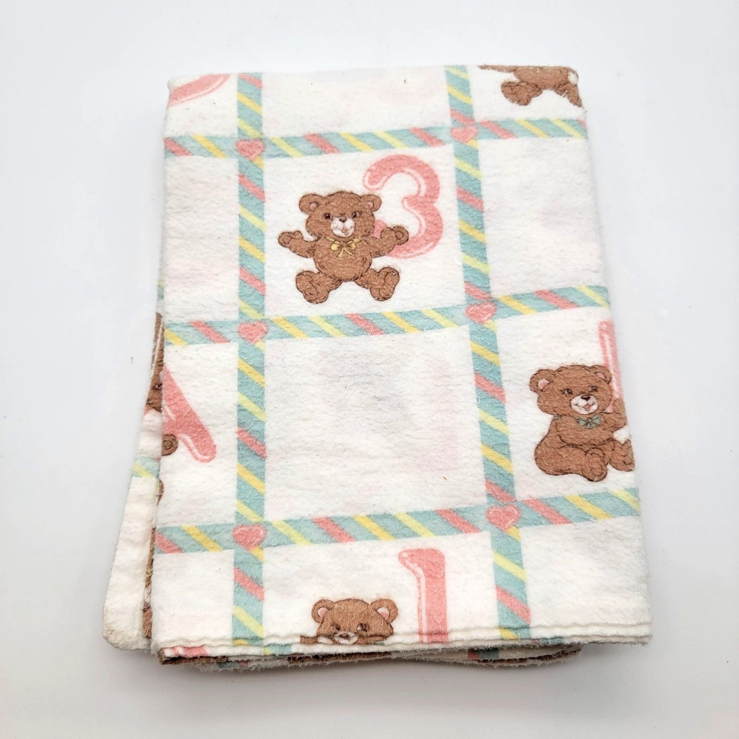 Vintage 1980's Dundee Cotton Flannel Receiving Blanket Teddy Bears