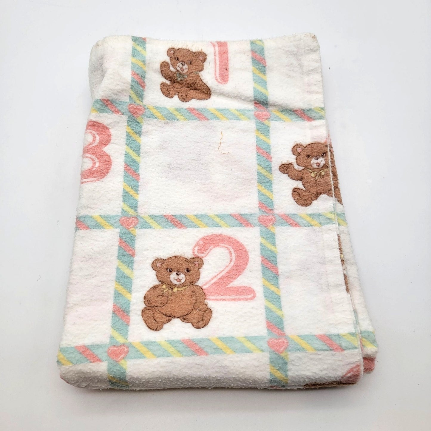 Vintage 1980's Dundee Cotton Flannel Receiving Blanket Teddy Bears