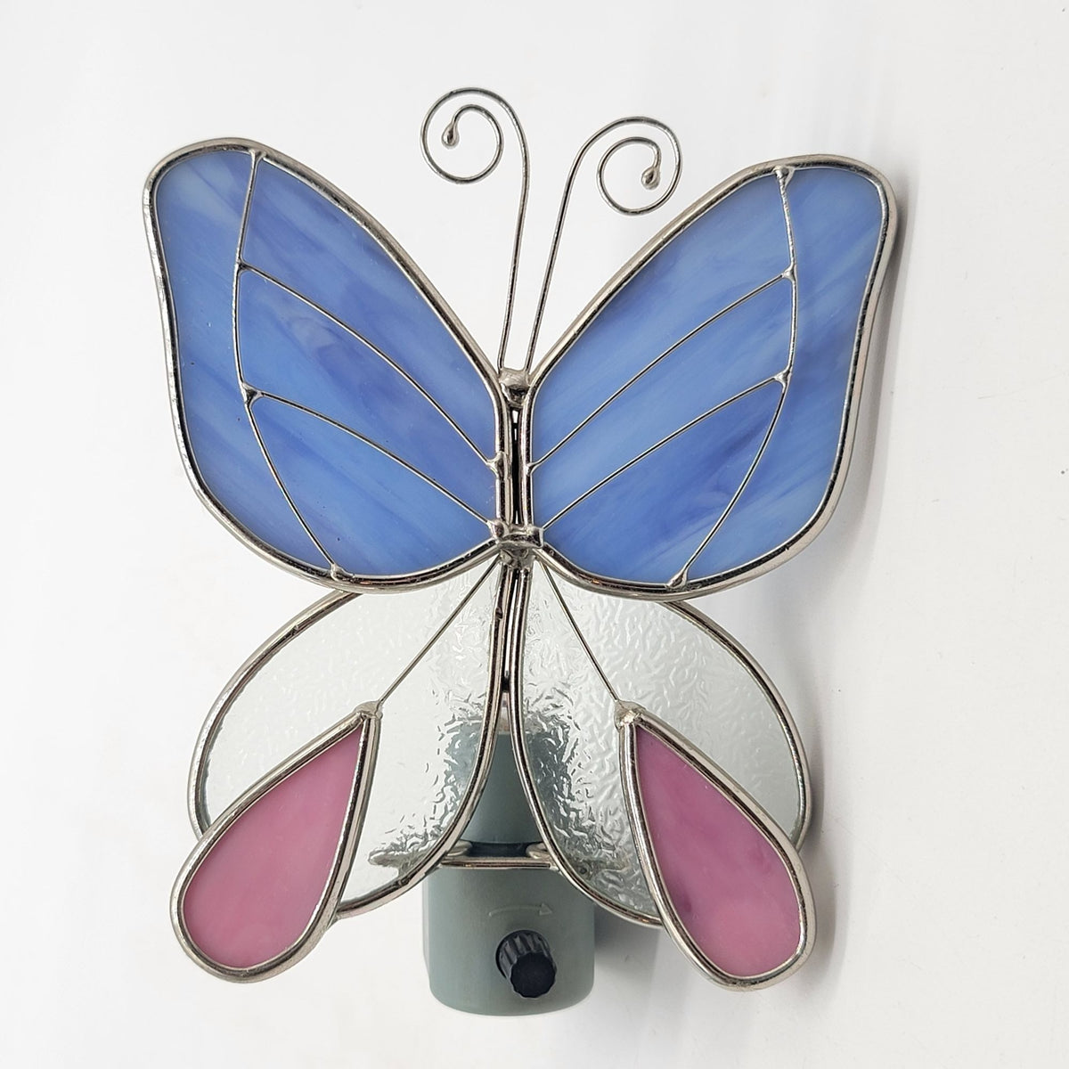 Stained Glass Butterfly Night Light Blue Pink