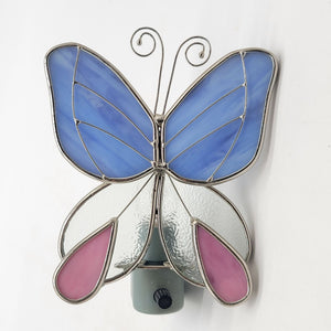Stained Glass Butterfly Night Light Blue Pink